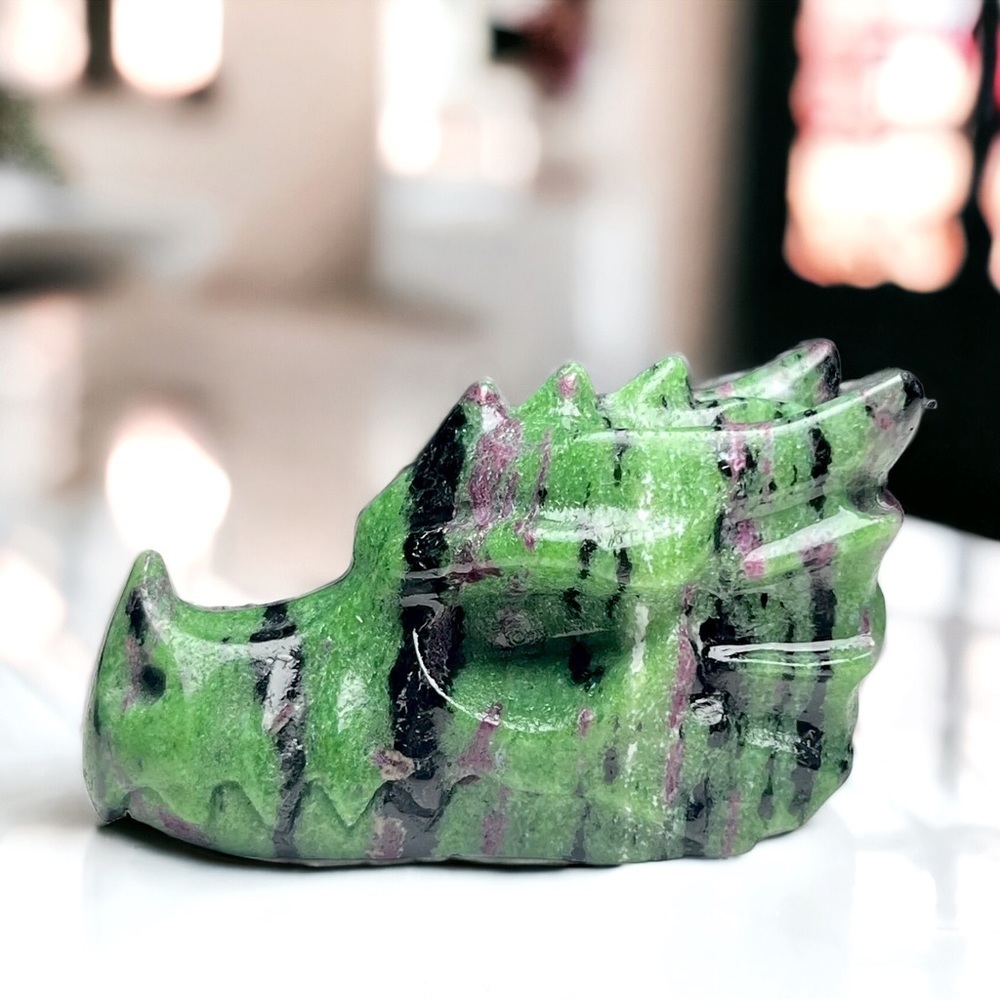 Ruby Zoisite Large Hand Carved Dragon Healing Crystal Gemstone